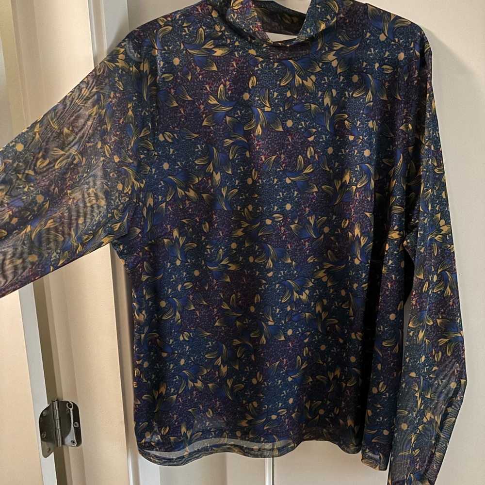 Anthropologie Blue and Yellow Patterned Top